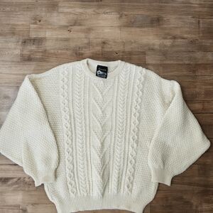 Vintage Cream Cable Knit Crewneck Sweater